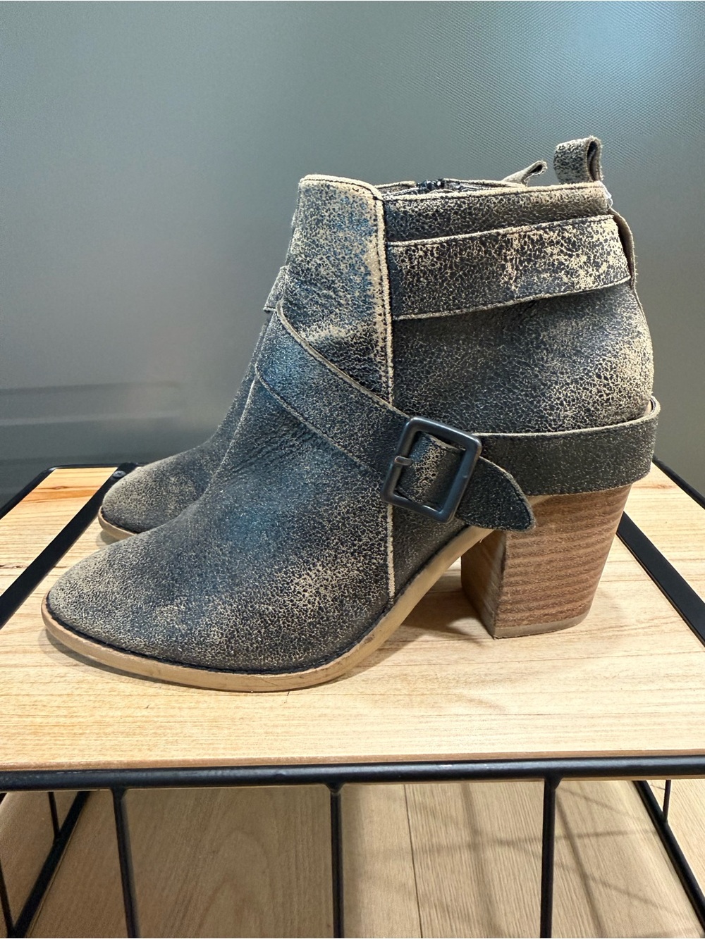 Kelsi Dagger Brooklyn Distressed Leather Ankle  Buckle Booties Women’s Size 8